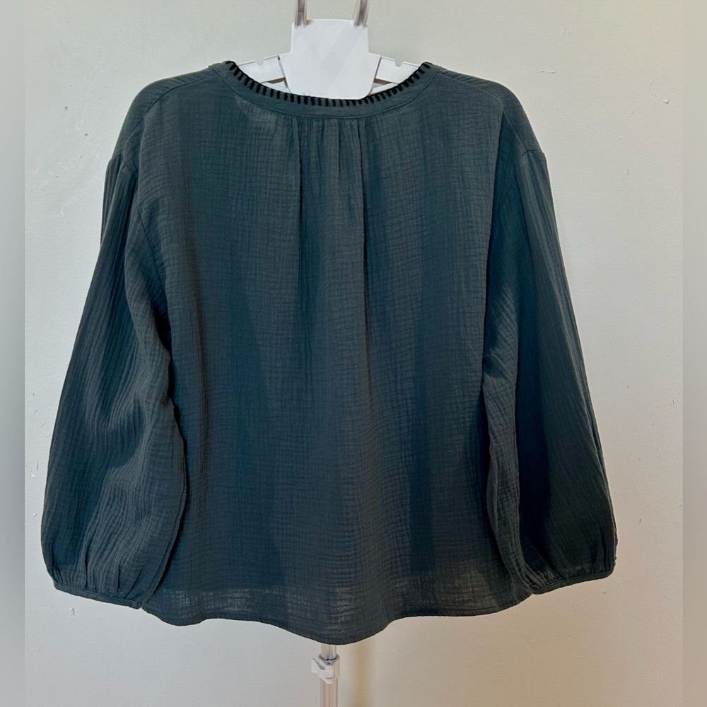 Grade & Gather - Muslin Double Gauze Band Collar Blouse- Crepe Cotton Loose Fit - Picture 2 of 8